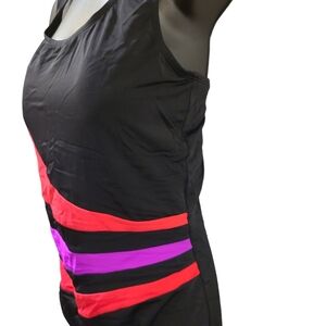 Swimsuit One Piece Striped Orange And Pink On Black 20 XXL
